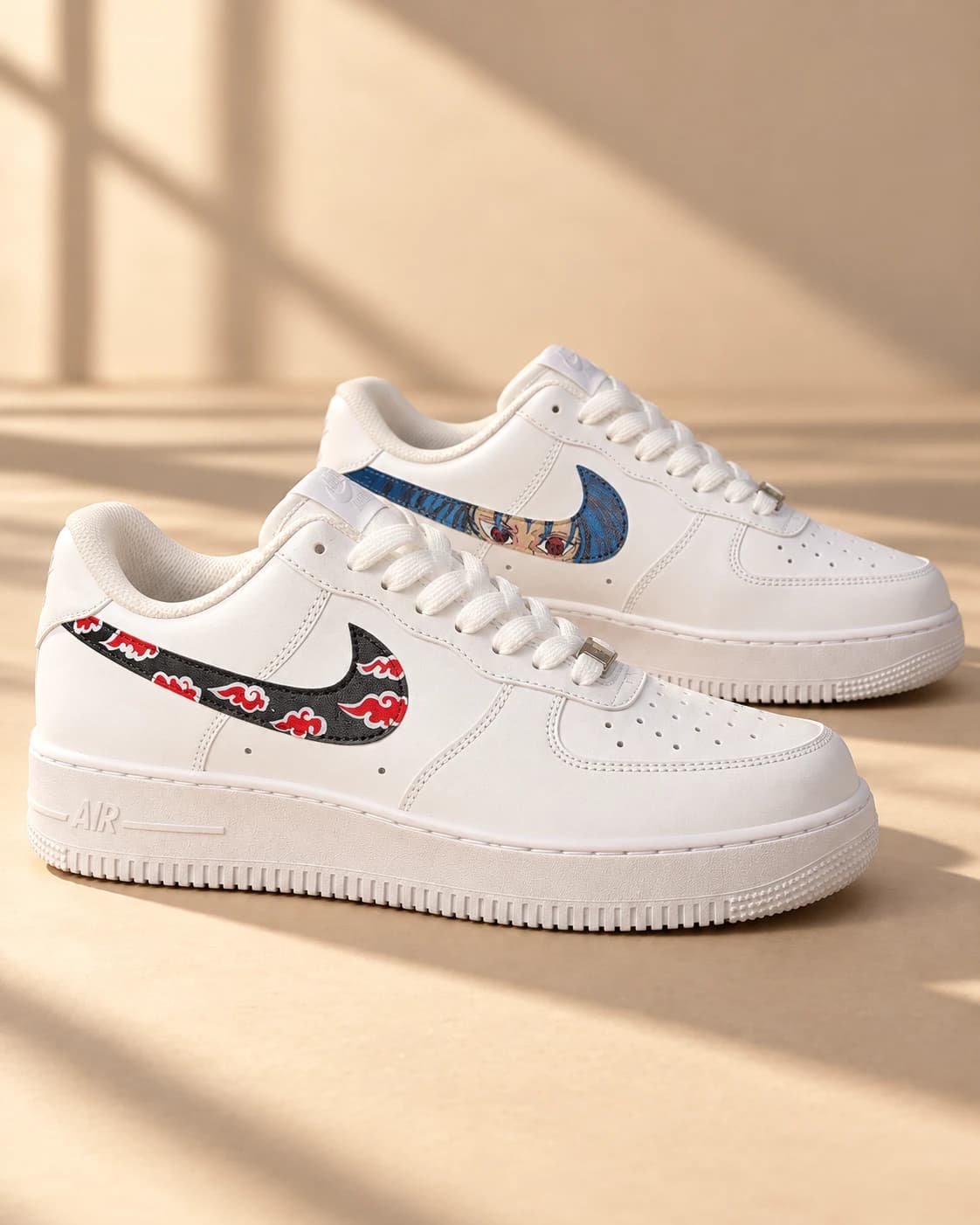 Akatsuki — hand-painted white leather sneakers