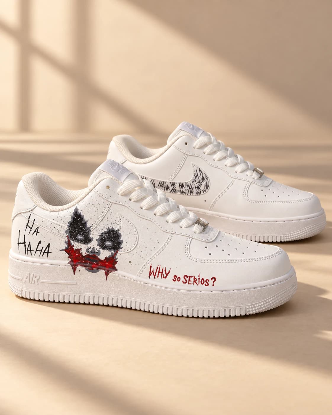 Why So Serious — hand-painted white leather sneakers